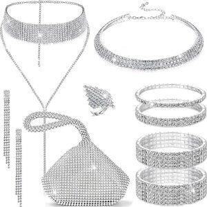 Rhinestone Jewelry Set for Women Wedding Bridal Clear Crystals Jewelry Gift